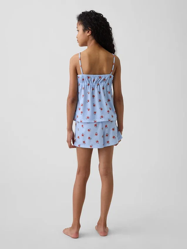 Conjunto de pijama infantil reciclado con camiseta de tirantes con volantes y pantalones cortos