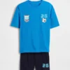 Conjunto de pijama oversize reciclado para niño con pantalones cortos de fútbol