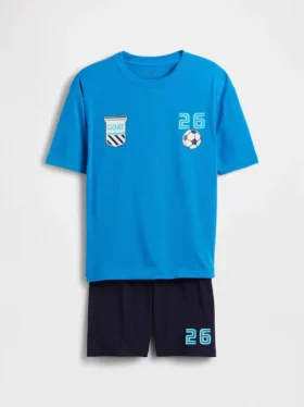 Conjunto de pijama oversize reciclado para niño con pantalones cortos de fútbol