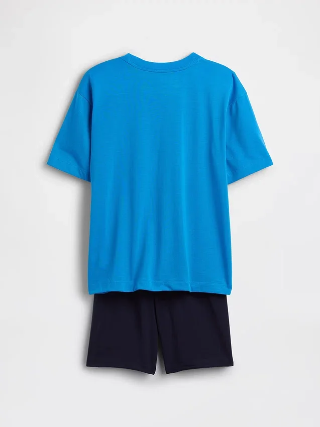 Conjunto de pijama oversize reciclado para niño con pantalones cortos de fútbol