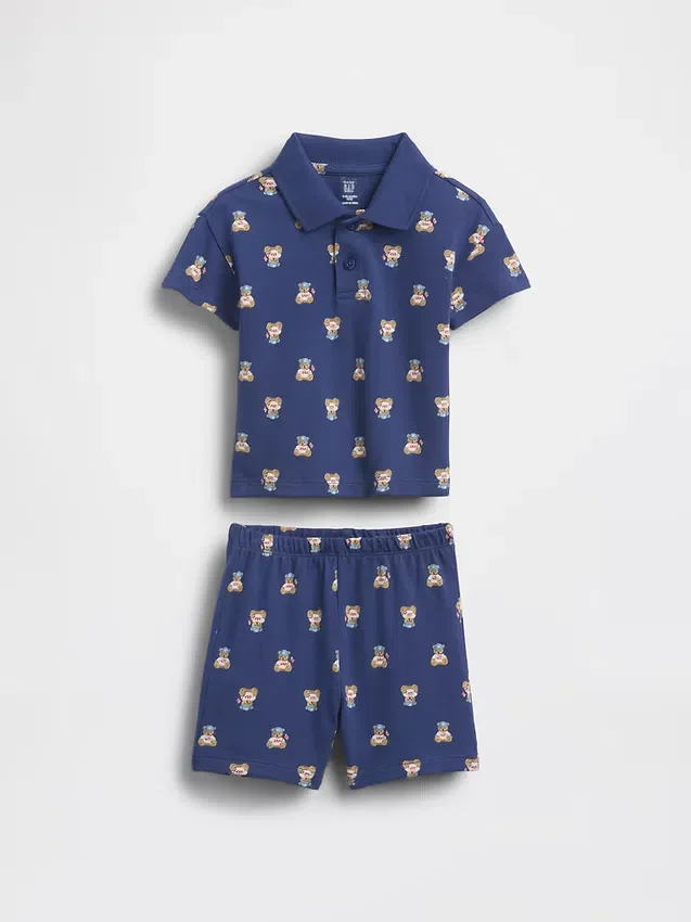 Conjunto de polo de piqué con el oso Brannan para bebé