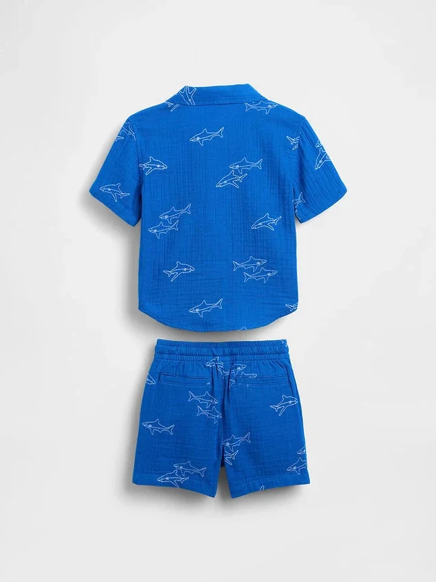 Conjunto de polo y pantalones cortos de gasa de algodón para bebés y niños pequeños