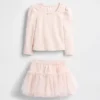 Conjunto de punto acanalado y tul para bebés y niños pequeños