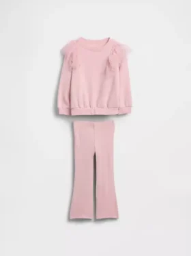 Conjunto de sudadera de tul y leggings acampanados de punto acanalado para Bebé y Niño