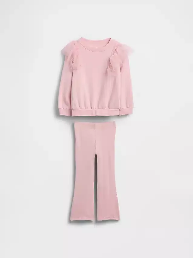 Conjunto de sudadera de tul y leggings acampanados de punto acanalado para Bebé y Niño