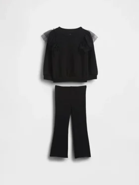 Conjunto de sudadera de tul y leggings acampanados de punto acanalado para Bebé y Niño