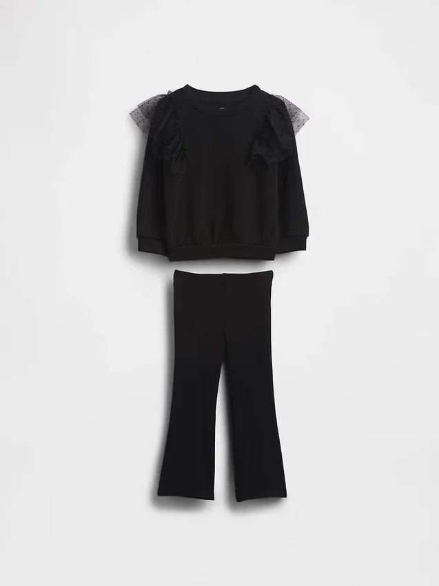 Conjunto de sudadera de tul y leggings acampanados de punto acanalado para Bebé y Niño