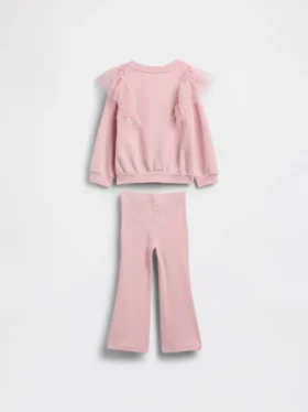 Conjunto de sudadera de tul y leggings acampanados de punto acanalado para Bebé y Niño