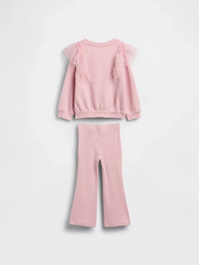 Conjunto de sudadera de tul y leggings acampanados de punto acanalado para Bebé y Niño