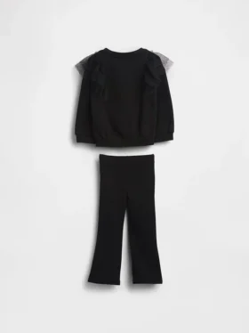 Conjunto de sudadera de tul y leggings acampanados de punto acanalado para Bebé y Niño