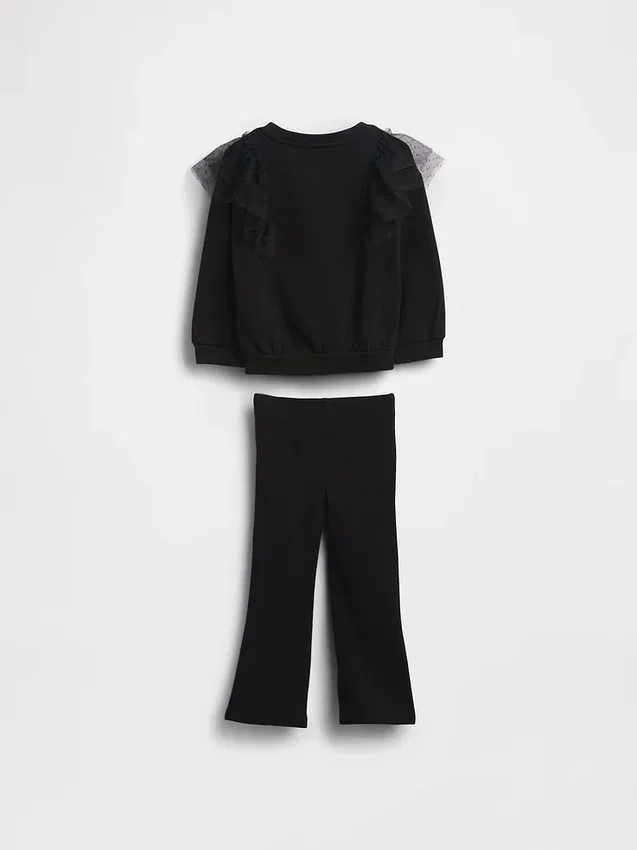 Conjunto de sudadera de tul y leggings acampanados de punto acanalado para Bebé y Niño