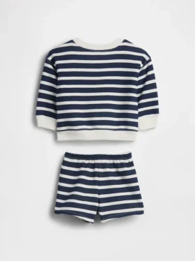 Conjunto de sudadera y pantalones cortos para bebé Vintagesoft con rayas de ositos