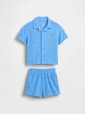 Conjunto de vacaciones de felpa a cuadros para bebés y niños pequeños
