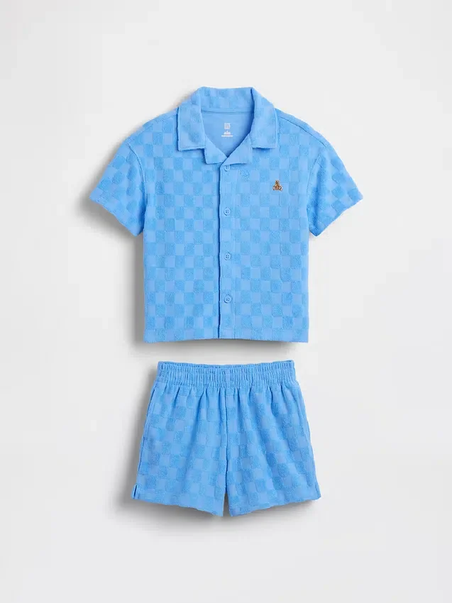 Conjunto de vacaciones de felpa a cuadros para bebés y niños pequeños