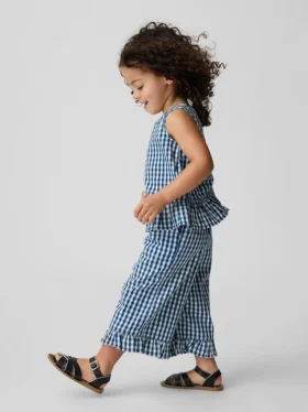 Conjunto de vaqueros a cuadros vichy con bajo con volantes para bebés y niños pequeños