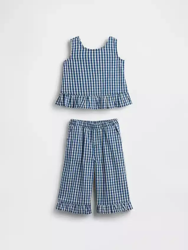 Conjunto de vaqueros a cuadros vichy con bajo con volantes para bebés y niños pequeños