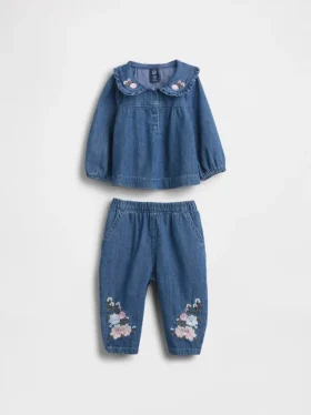 Conjunto de vaqueros con estampado floral para bebé