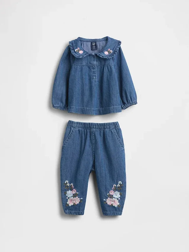 Conjunto de vaqueros con estampado floral para bebé