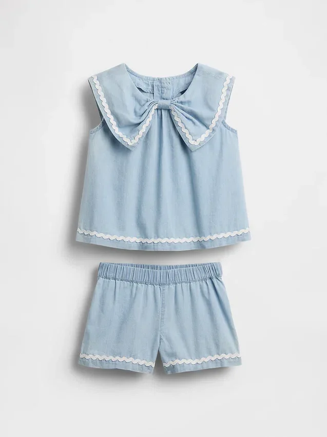 Conjunto de vaqueros con lazo para bebés y niños pequeños