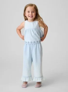 Conjunto de vaqueros con ojales para bebés y niños pequeños
