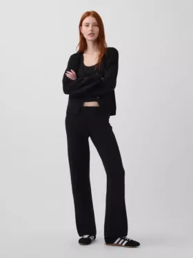 Pantalones de punto de mezcla de algodón de talle bajo con corte acampanado