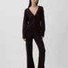 Pantalones de punto de mezcla de algodón de talle bajo con corte acampanado