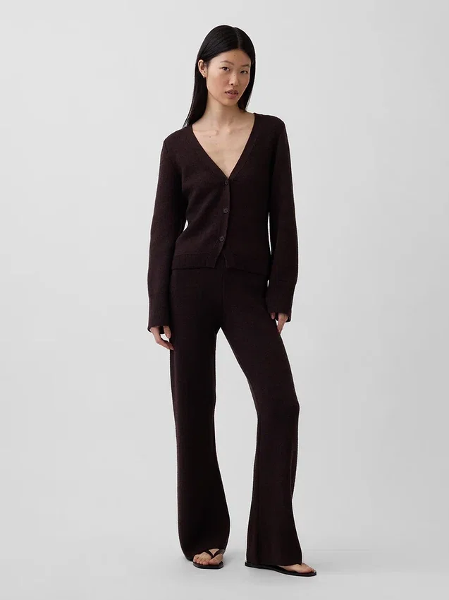 Pantalones de punto de mezcla de algodón de talle bajo con corte acampanado