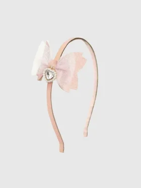 Diadema con lazo brillante y colgante de corazón de Sweet Wink