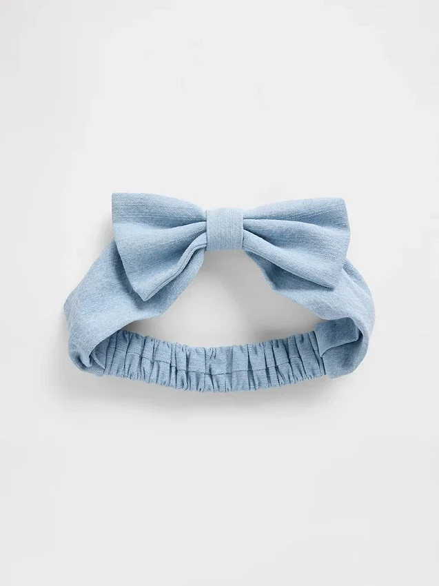 Diadema de denim con lazo para bebé