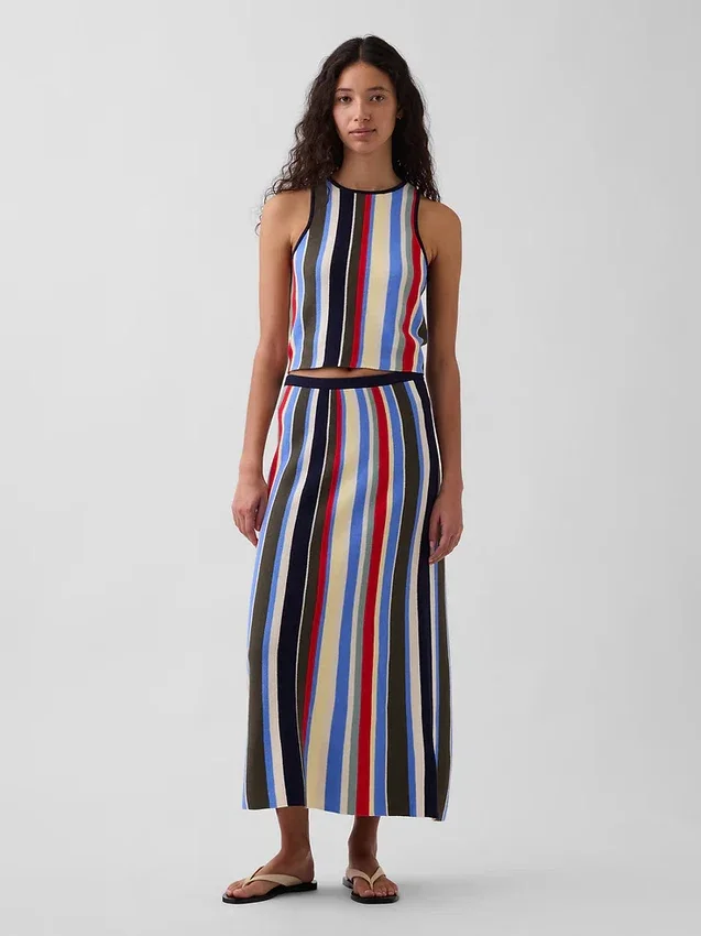 Falda-jersey maxi de rayas 100 % algodón