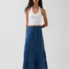 Falda maxi holgada con volantes de gasa de algodón vaquera