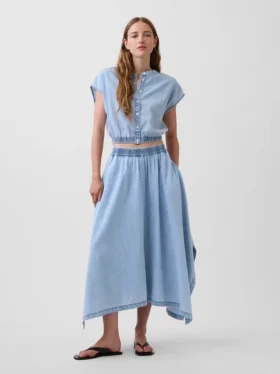 Falda midi de denim con corte en forma de pañuelo