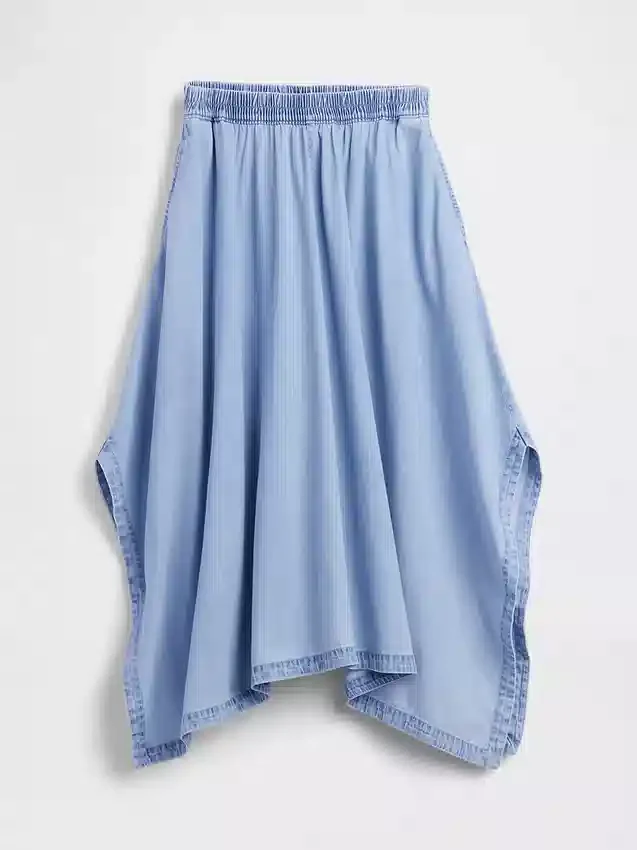 Falda midi de denim con corte en forma de pañuelo