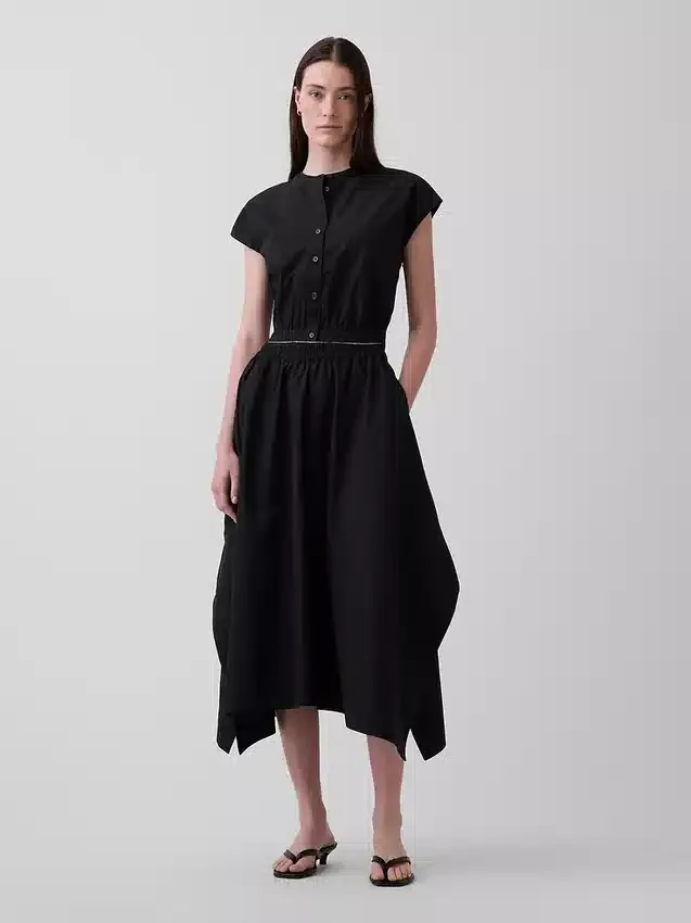 Falda midi de popelín con bajo en forma de pañuelo