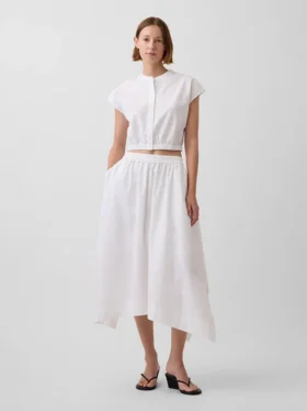 Falda midi de popelín con bajo en forma de pañuelo