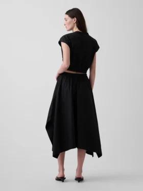 Falda midi de popelín con bajo en forma de pañuelo