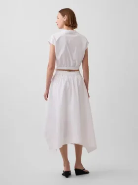 Falda midi de popelín con bajo en forma de pañuelo