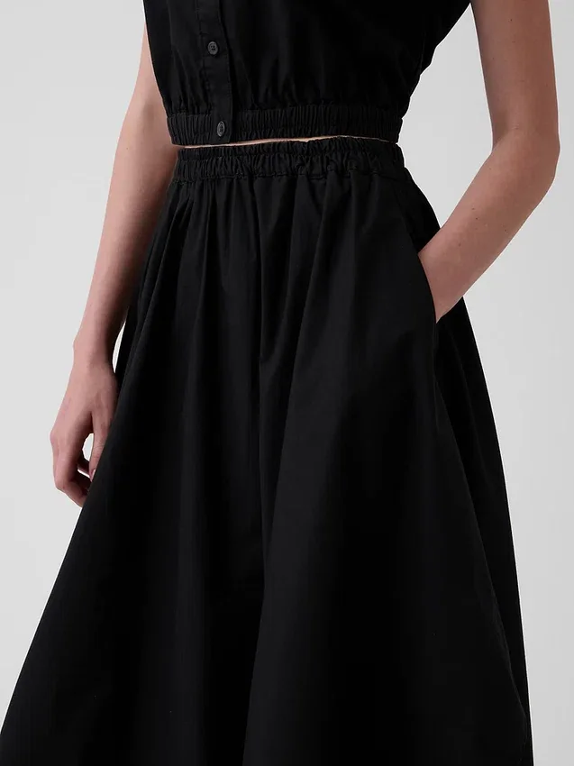 Falda midi de popelín con bajo en forma de pañuelo