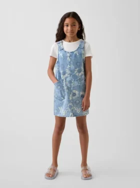 Falda vaquera infantil con estampado floral