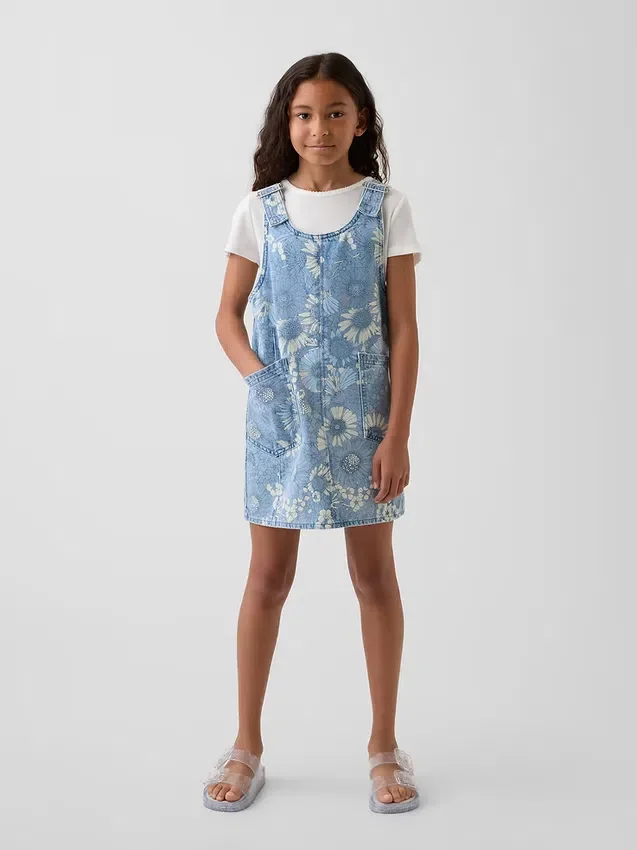 Falda vaquera infantil con estampado floral