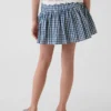 Faldapantalón infantil de denim a cuadros vichy con volantes