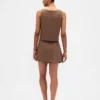 Faldapantalón mini con botones en la parte delantera, de mezcla de lino