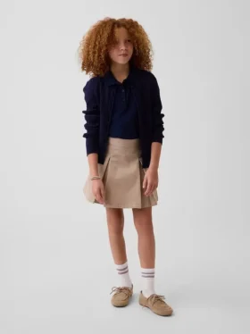 Faldapantalón plisada de color caqui para uniforme infantil