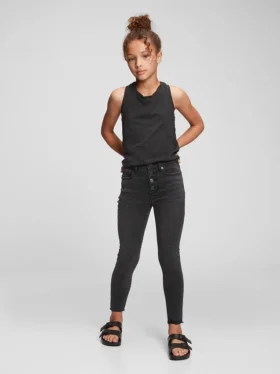 Jeggings de talle alto y efecto desgastado para niña