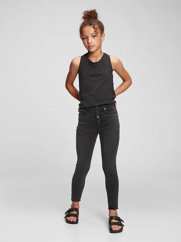 Jeggings de talle alto y efecto desgastado para niña