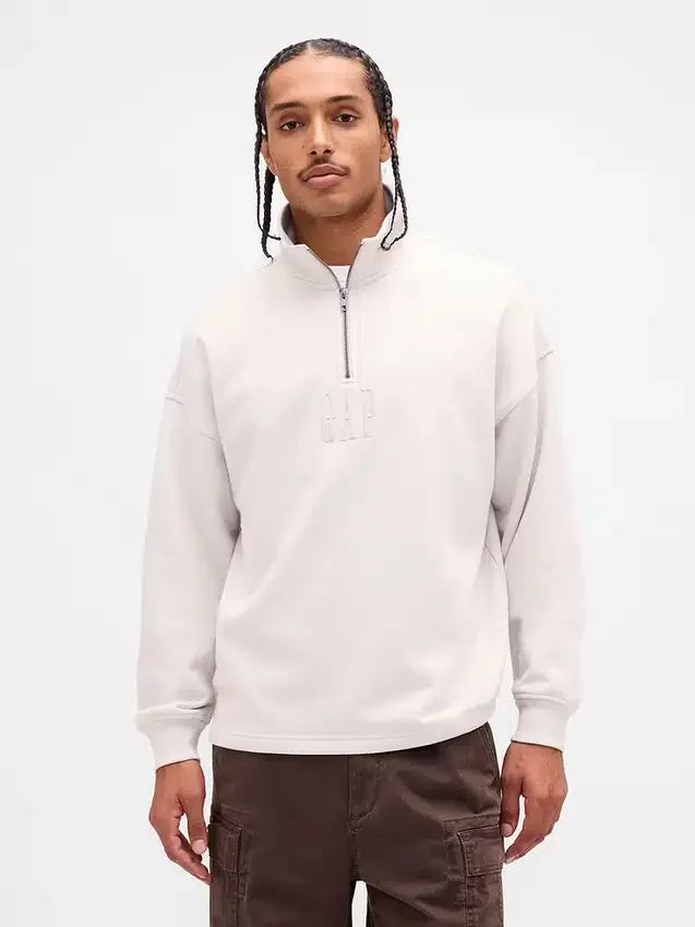 Jersey de cuello alto con cremallera de un cuarto, de peso grueso y corte oversize
