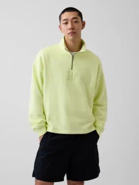 Jersey de cuello alto con cremallera de un cuarto, de peso grueso y corte oversize
