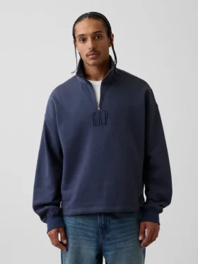Jersey de cuello alto con cremallera de un cuarto, de peso grueso y corte oversize