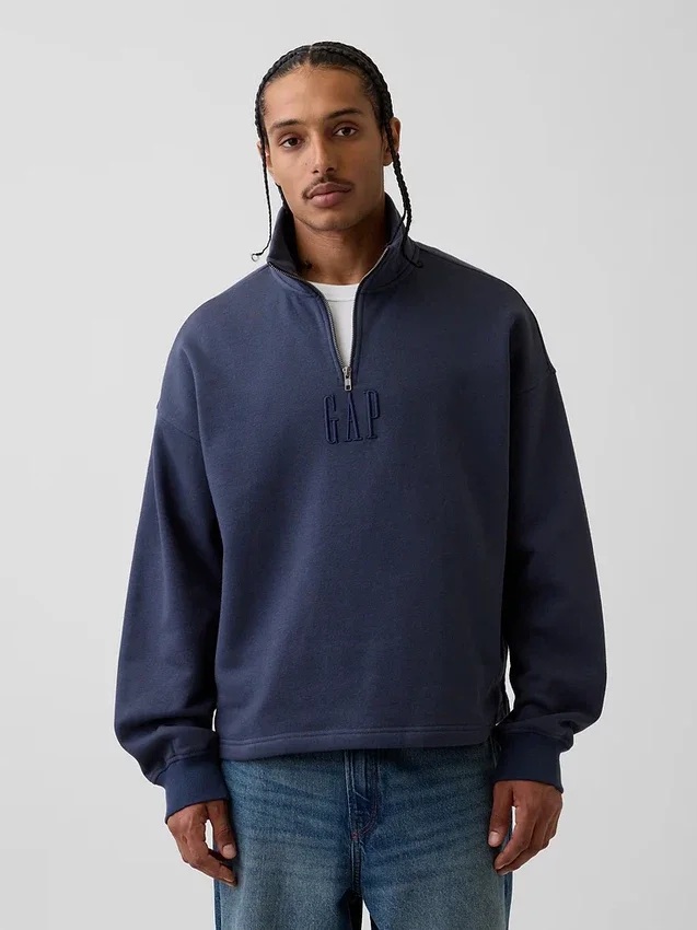 Jersey de cuello alto con cremallera de un cuarto, de peso grueso y corte oversize