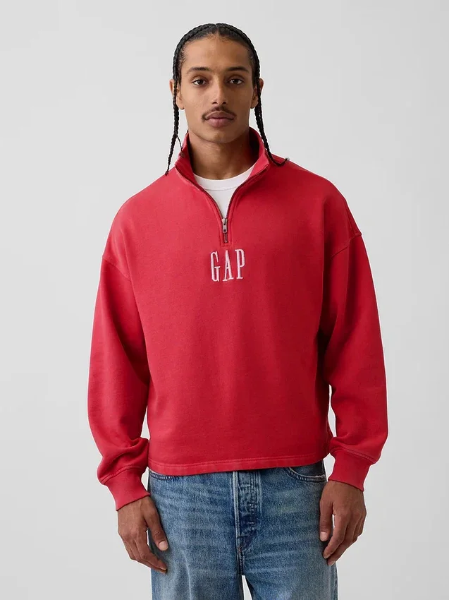 Jersey de cuello alto con cremallera de un cuarto, de peso grueso y corte oversize